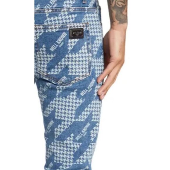 WELL KNOWN Houndstooth Skinny Jeans Denim Blue Cotton Blend 40 x 36 NWT $245 - Picture 5 of 10